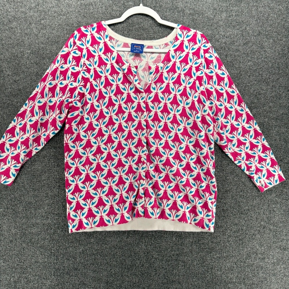 Le Tigre‎ Cardigan Sweater Womens XL Pink Bird Print Button Up 3/4 Sleeve Artsy